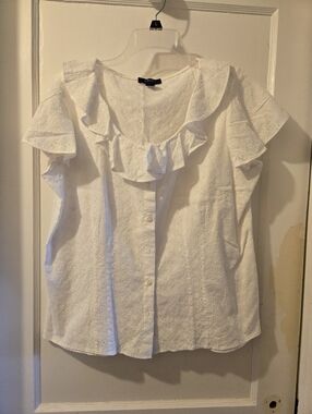 White Eyelet Ruffle Front Women’s Top